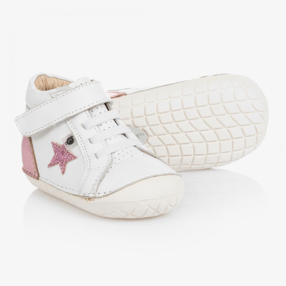 Old Soles - حذاء أطفال بناتي جلد لون أبيض لمرحلة بدء المشي | Childrensalon