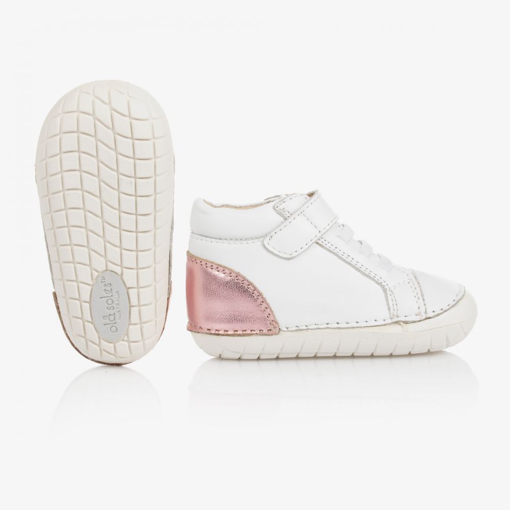 Old Soles-حذاء أطفال بناتي جلد لون أبيض لمرحلة بدء المشي | Childrensalon Outlet