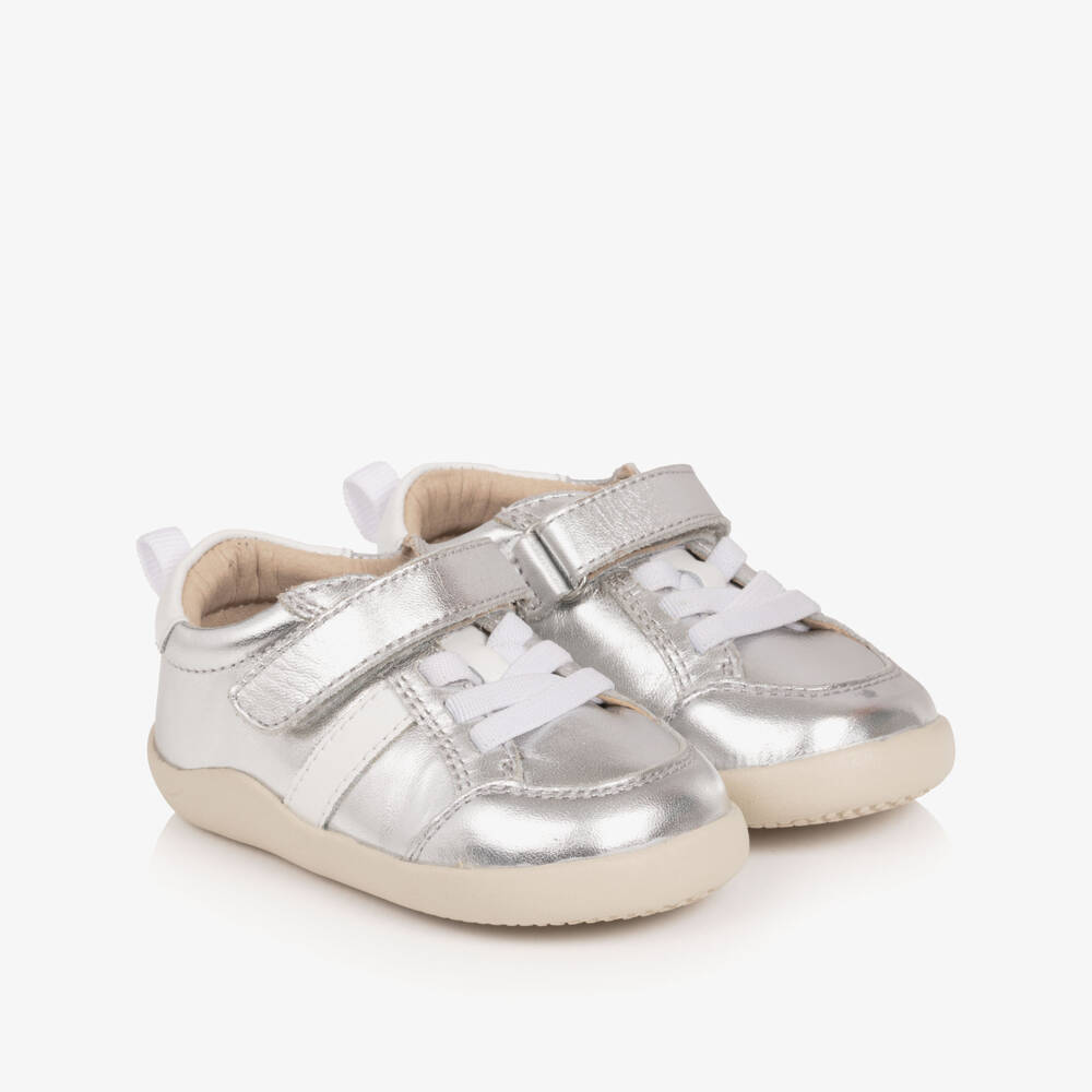 Old Soles-Metallic Silver Leather First Walker Trainers | Childrensalon Outlet