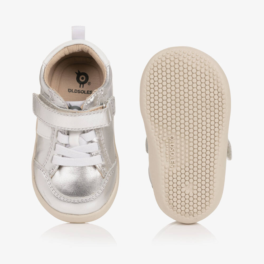 Old Soles-Metallic Silver Leather First Walker Trainers | Childrensalon Outlet