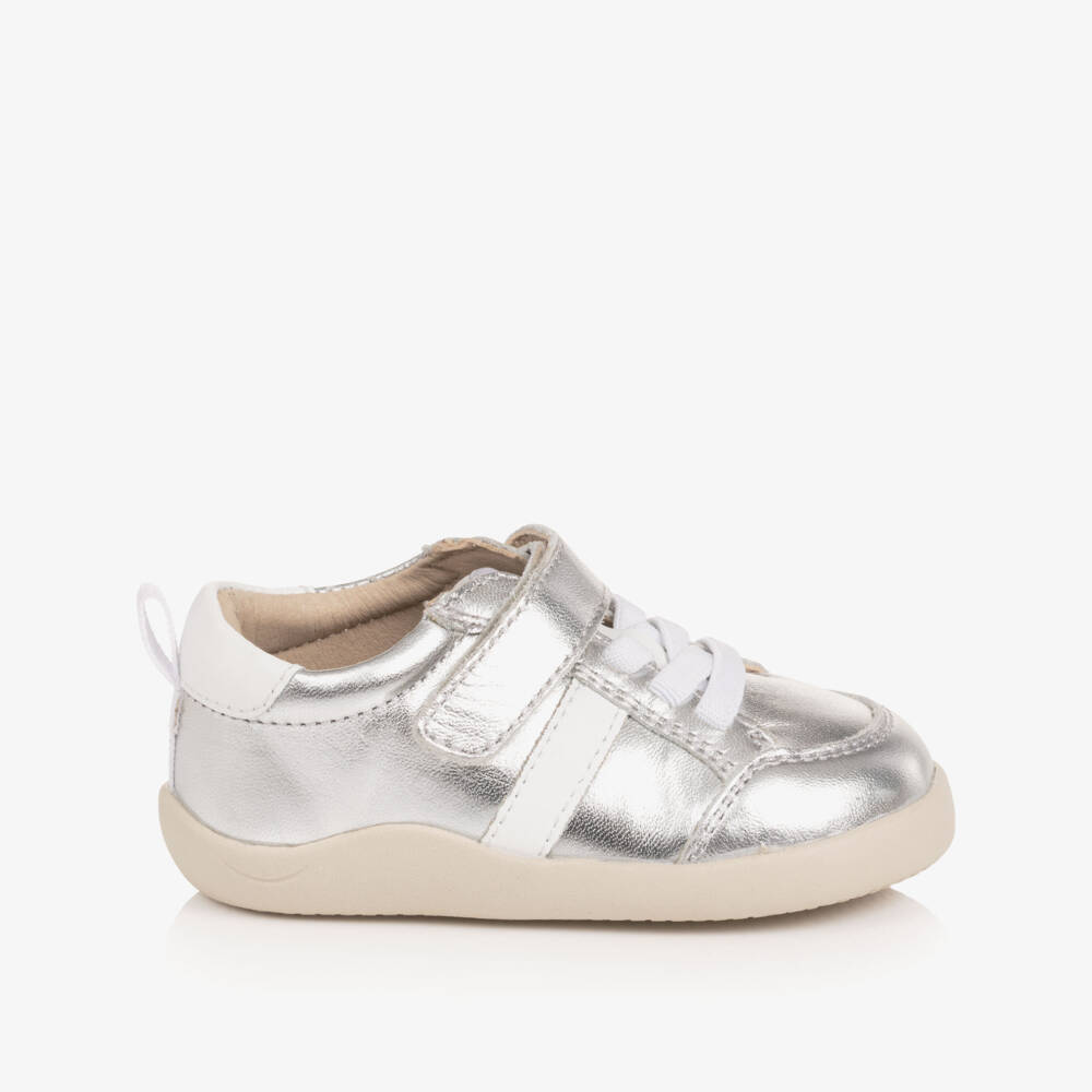 Old Soles-Metallic Silver Leather First Walker Trainers | Childrensalon Outlet
