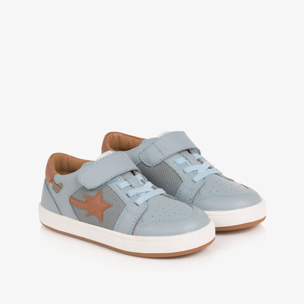 Old Soles-Pale Blue & Brown Leather Trainers | Childrensalon Outlet