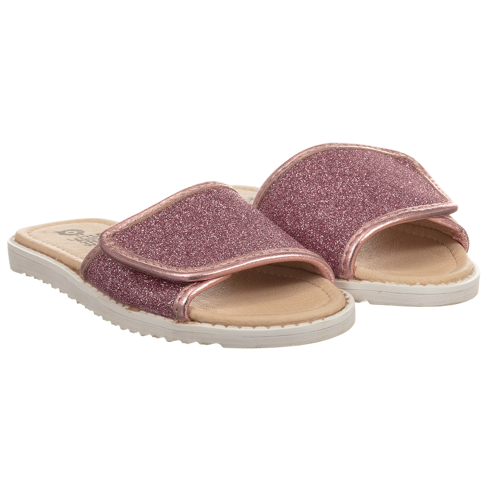Old Soles - Pink Glitter Leather Sliders | Childrensalon