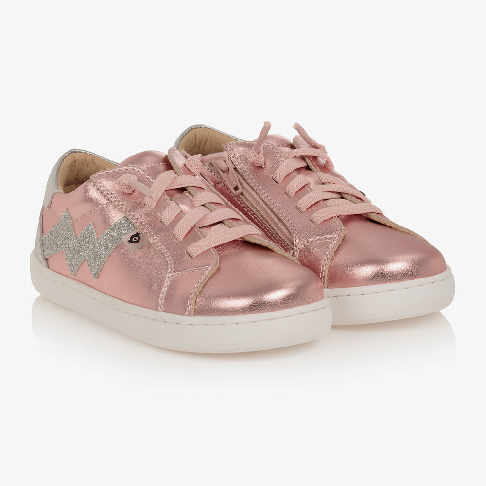Old Soles - Pink Leather Lightening Bolt Trainers | Childrensalon