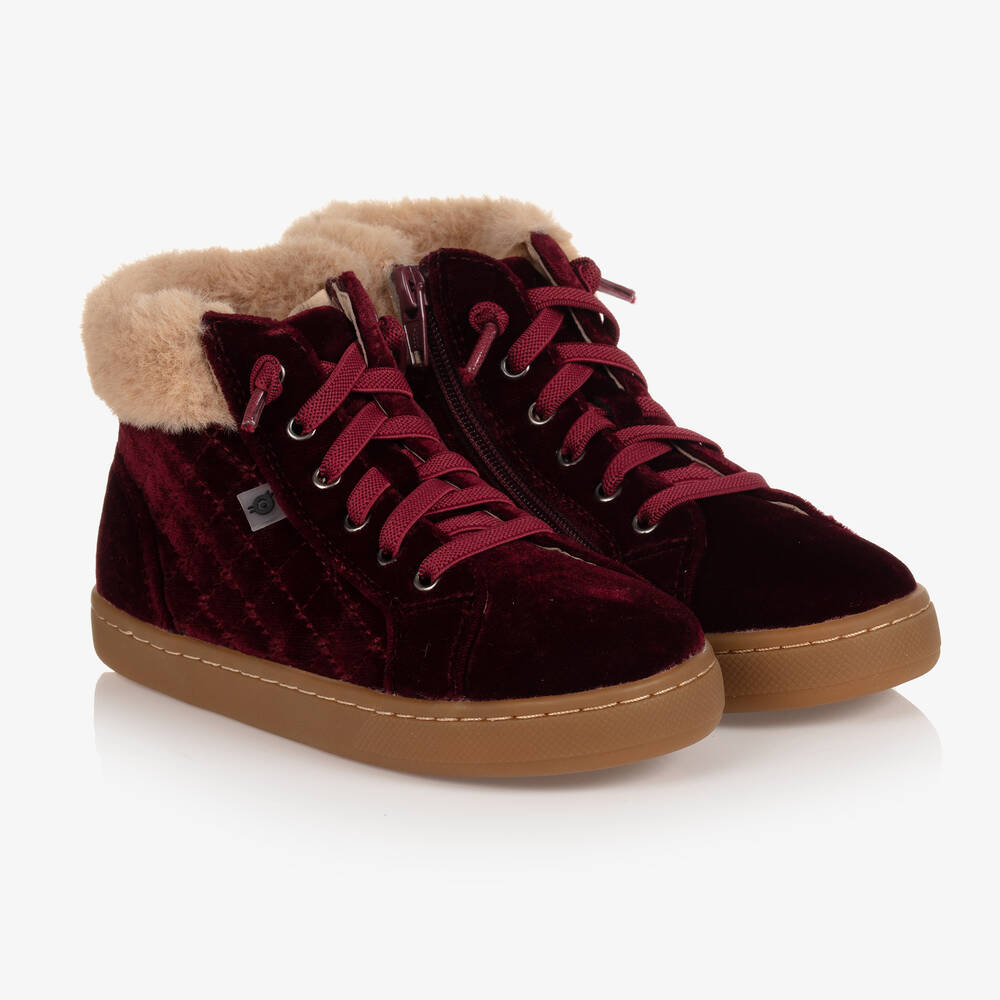 Old Soles - Red Fur Trim Velvet Boots | Childrensalon