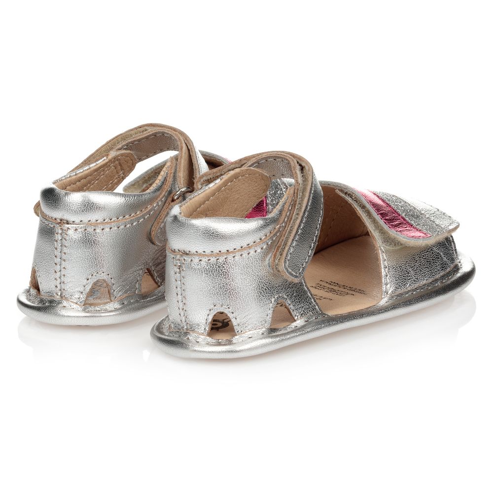 أولد سولز-صندل جلد لون فضّي وزهري للمولودات | Childrensalon Outlet