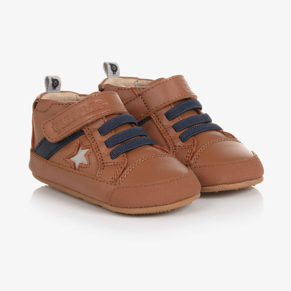 Old Soles - Tan Brown Leather First Walker Trainers | Childrensalon