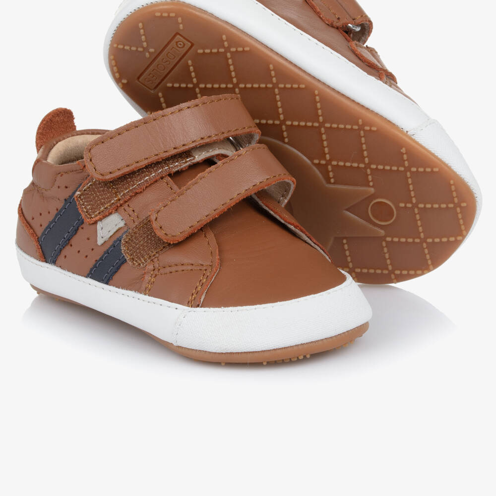 Old Soles-Tan Brown Leather First Walker Velcro Trainers | Childrensalon Outlet