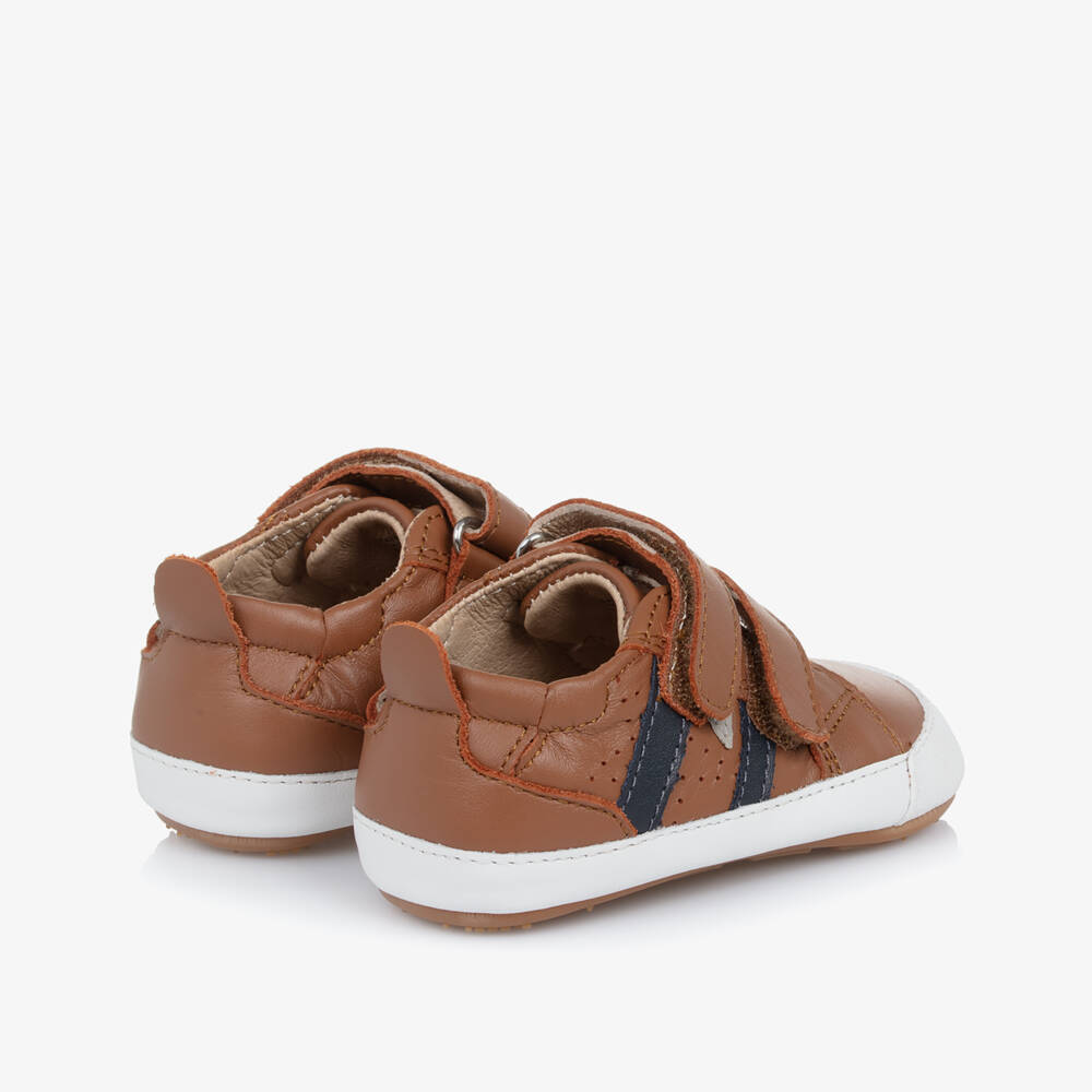 Old Soles-Tan Brown Leather First Walker Velcro Trainers | Childrensalon Outlet
