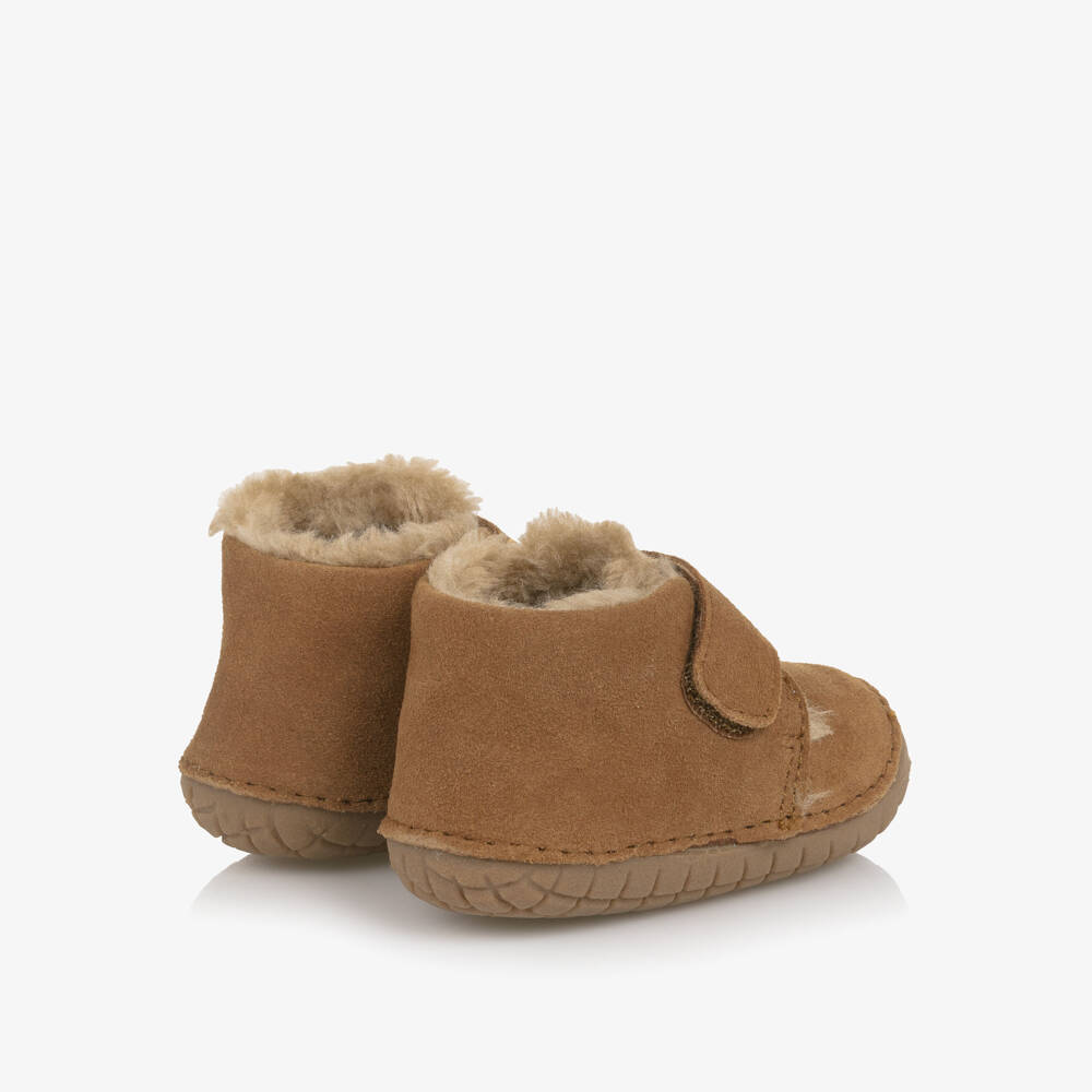 Old Soles-Tan Brown Suede & Faux Fur First Walkers | Childrensalon Outlet