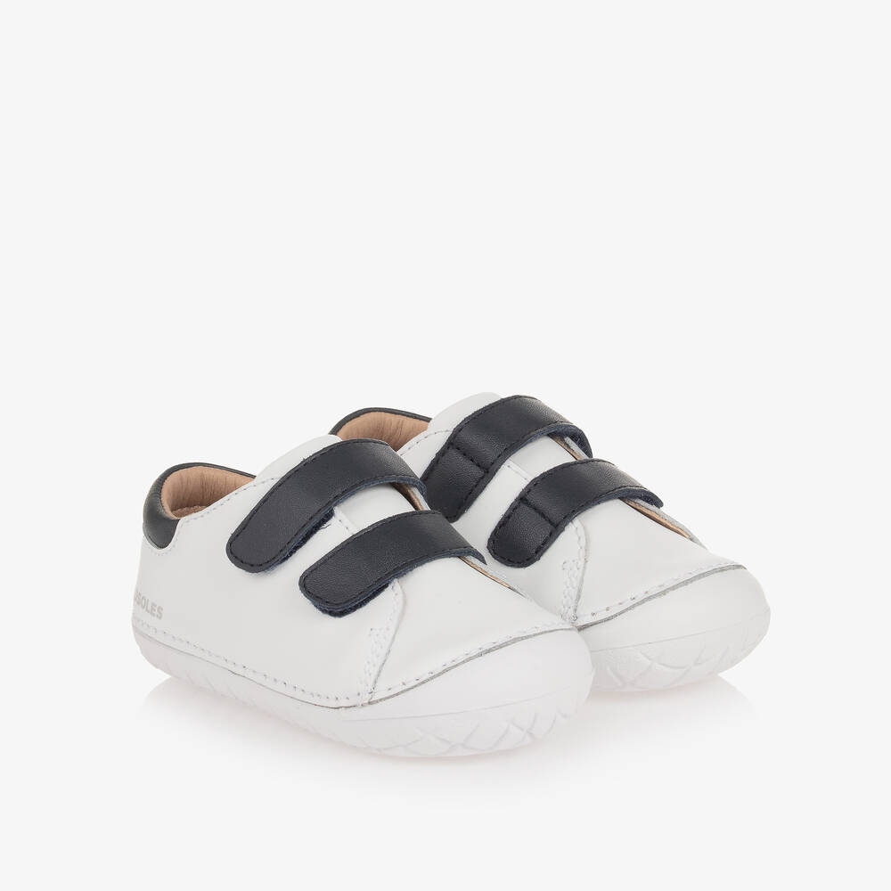 Old Soles-White & Blue Leather First Walker Trainers | Childrensalon Outlet