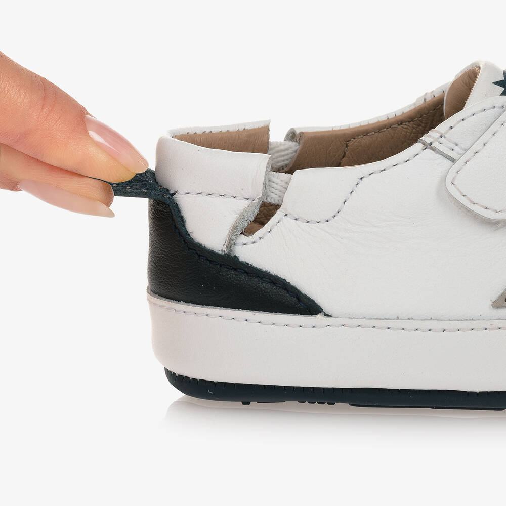 Old Soles-White & Blue Leather First-Walker Trainers | Childrensalon Outlet