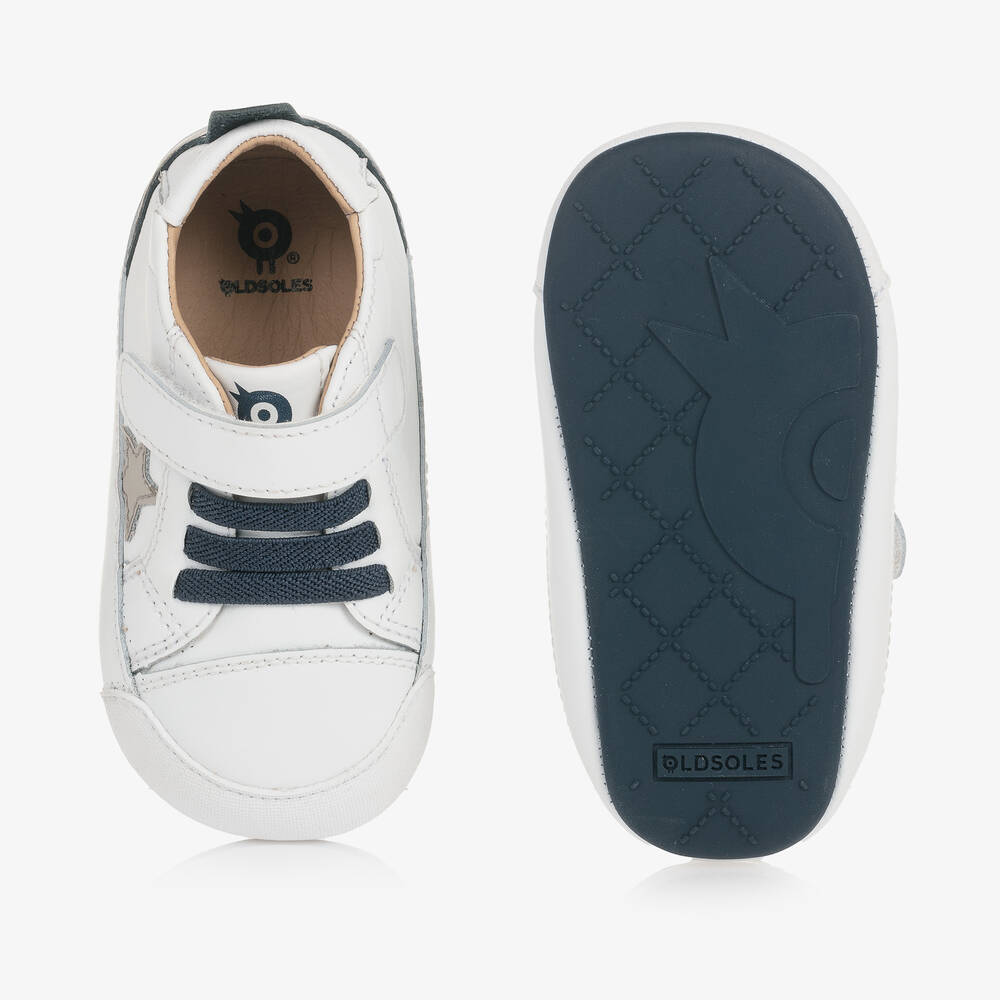 Old Soles-White & Blue Leather First-Walker Trainers | Childrensalon Outlet