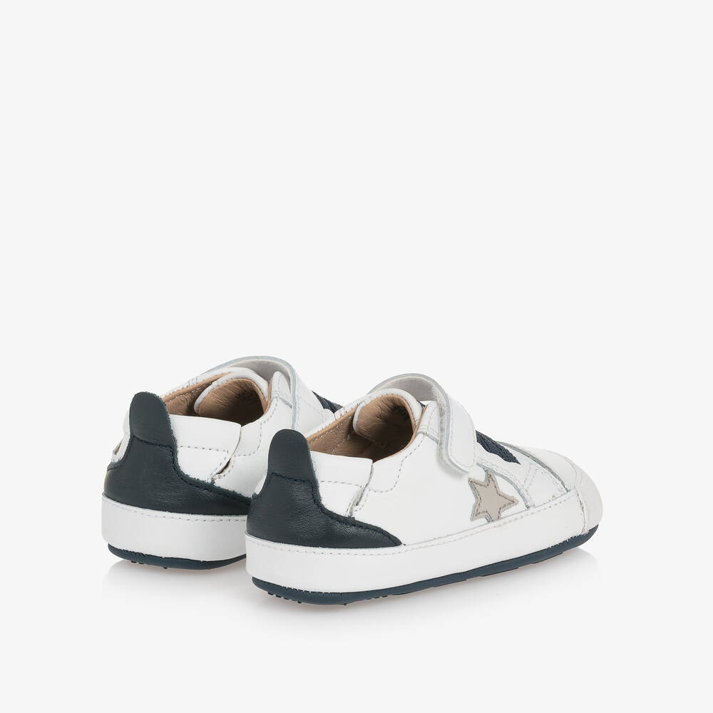 Old Soles-White & Blue Leather First-Walker Trainers | Childrensalon Outlet