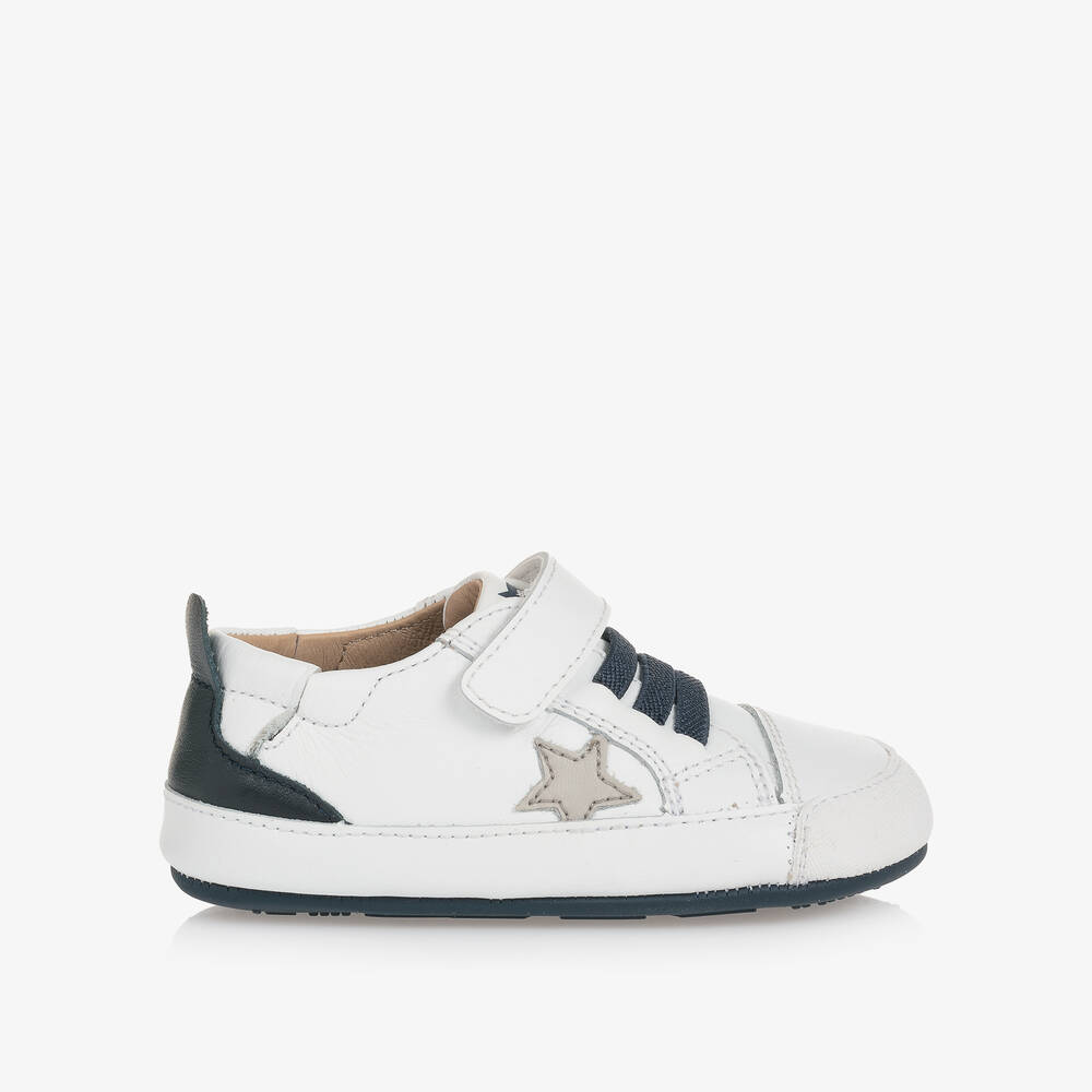 Old Soles-White & Blue Leather First-Walker Trainers | Childrensalon Outlet
