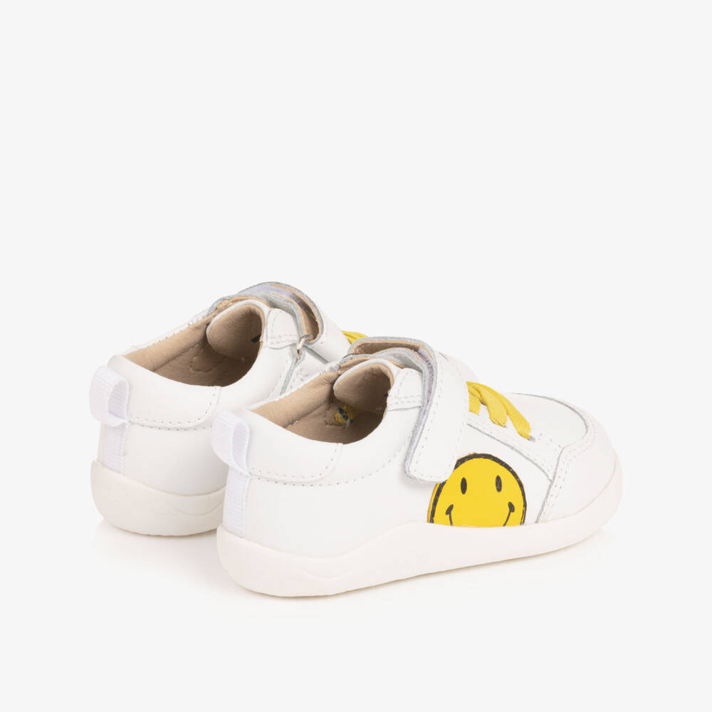Old Soles-White Leather First Walker Trainers with Smiling Face | Childrensalon Outlet