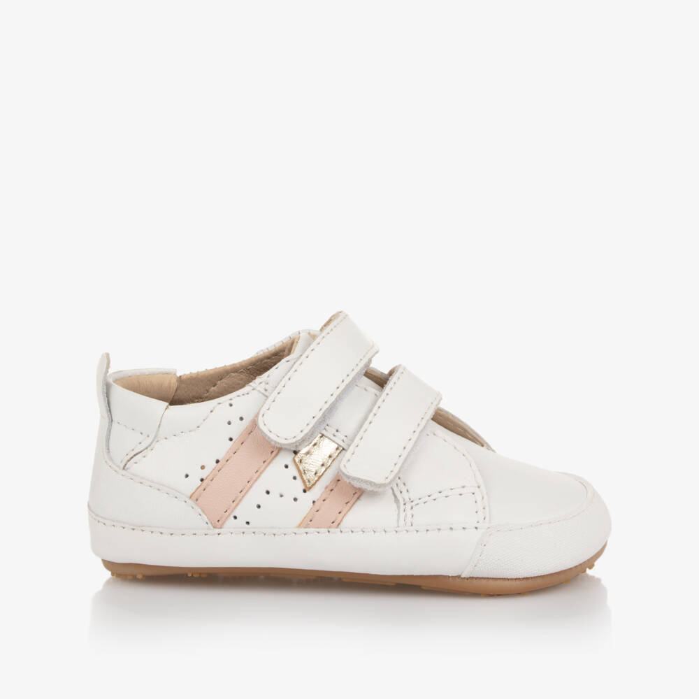 Old Soles-White Leather First Walker Velcro Trainers | Childrensalon Outlet