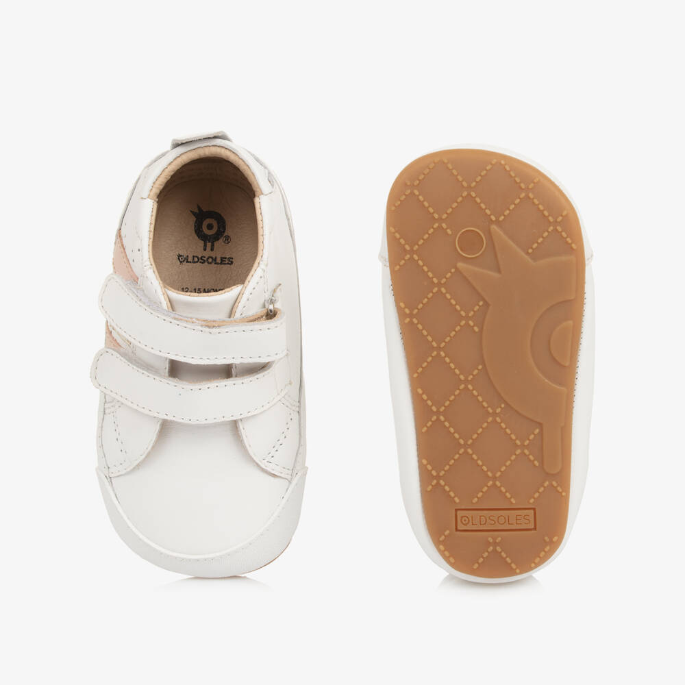 Old Soles-White Leather First Walker Velcro Trainers | Childrensalon Outlet