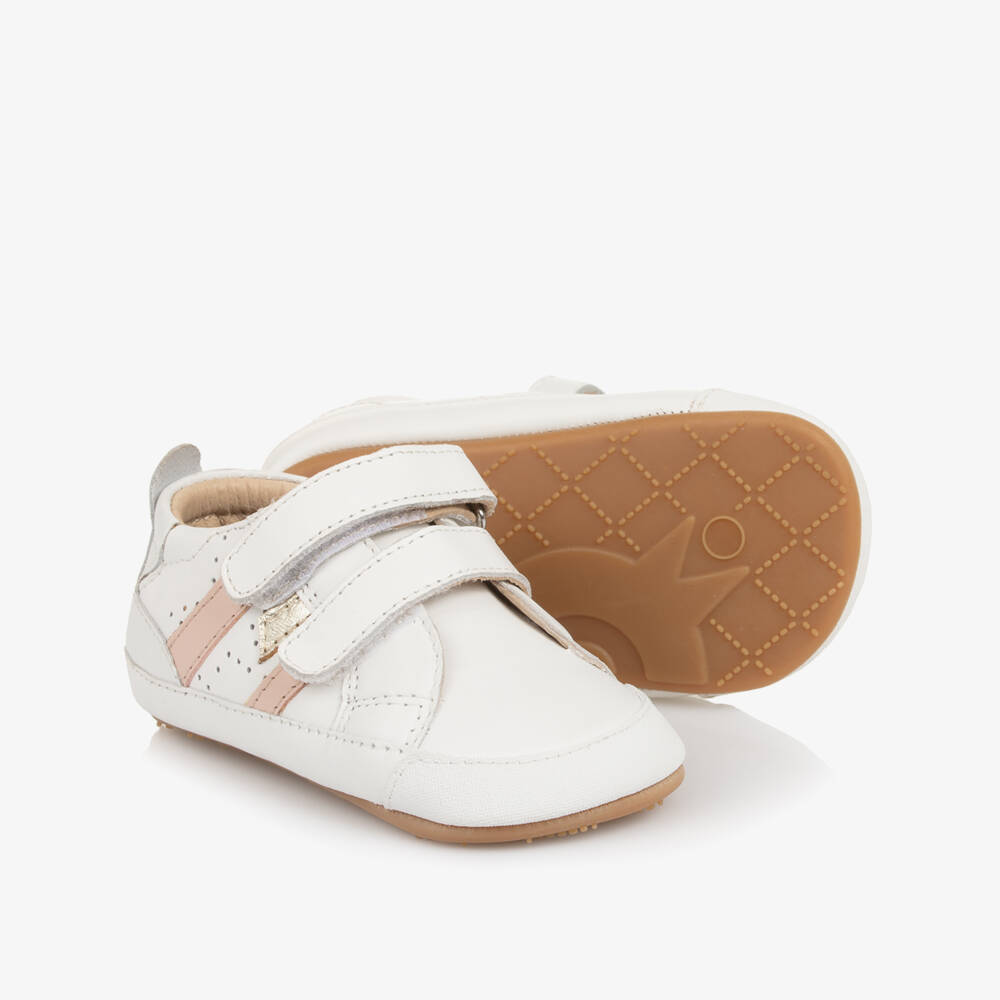 Old Soles-White Leather First Walker Velcro Trainers | Childrensalon Outlet