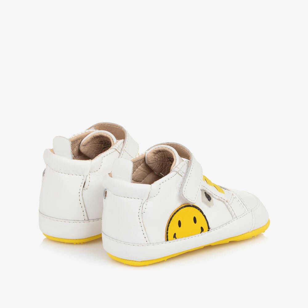 Old Soles-White Leather Happy Face First Walker Trainers | Childrensalon Outlet