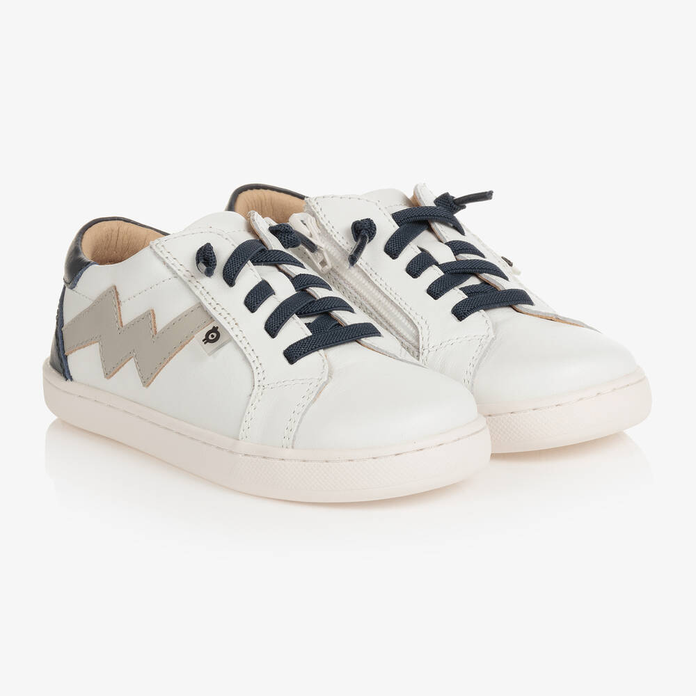 Old Soles - White Leather Lightening Bolt Trainers | Childrensalon