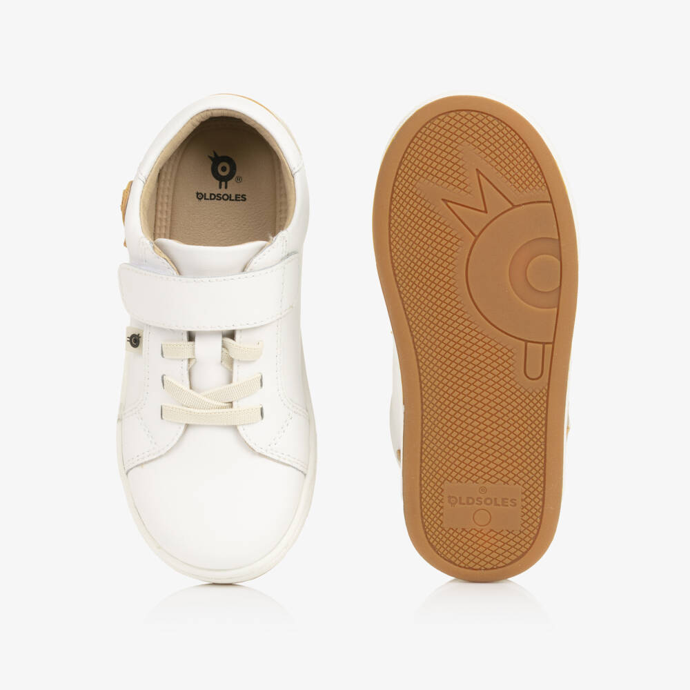 Old Soles-White Leather Trainers with Gold Dachshund Dog Motif | Childrensalon Outlet