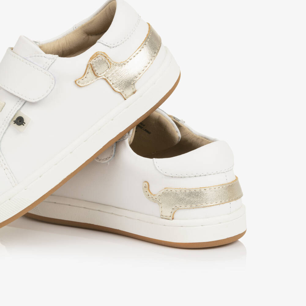 Old Soles-White Leather Trainers with Gold Dachshund Dog Motif | Childrensalon Outlet