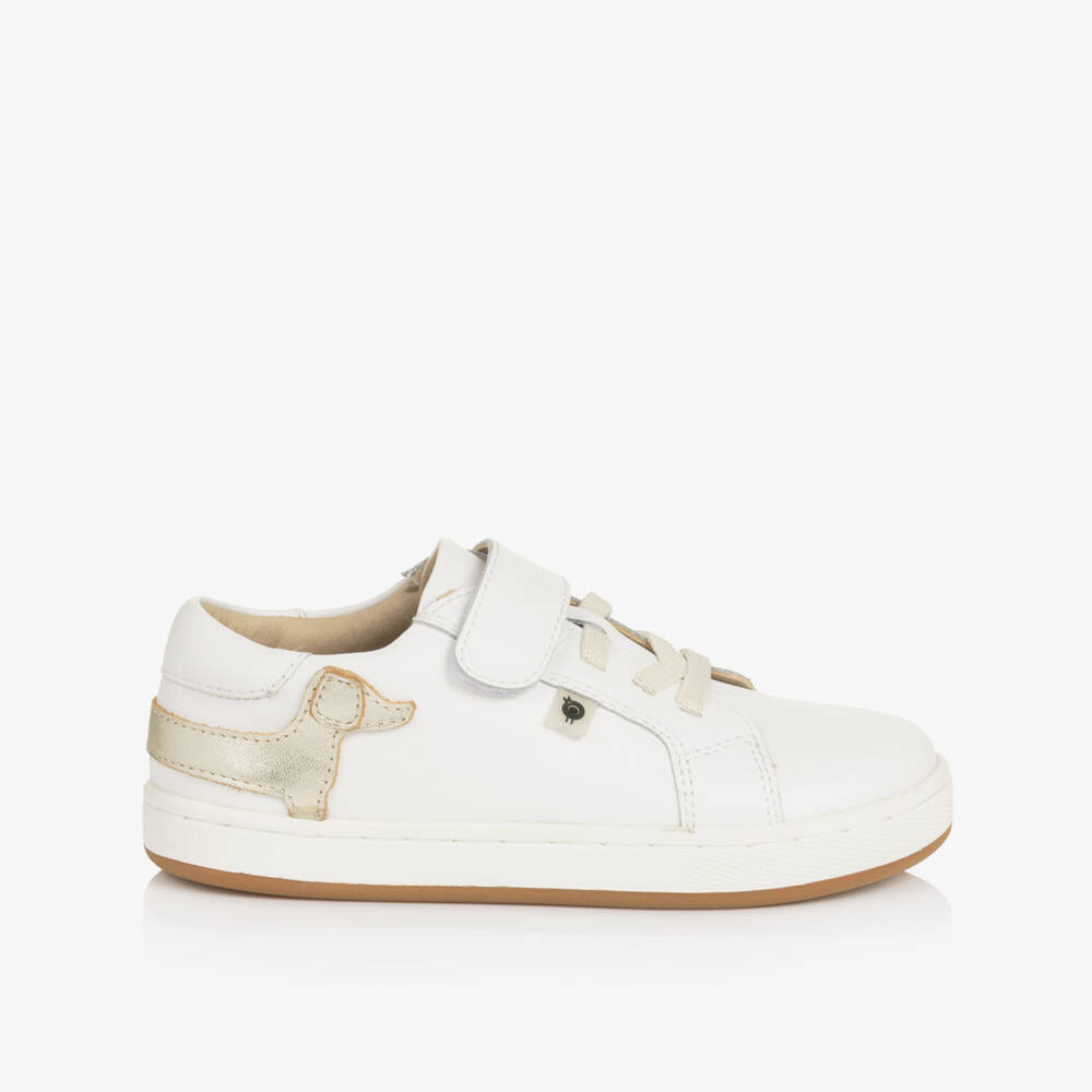 Old Soles-White Leather Trainers with Gold Dachshund Dog Motif | Childrensalon Outlet