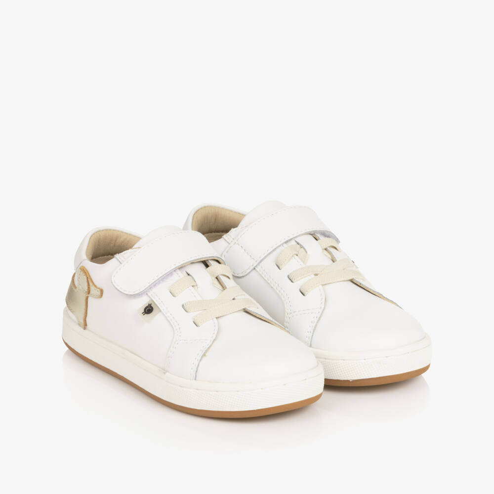 Old Soles-White Leather Trainers with Gold Dachshund Dog Motif | Childrensalon Outlet