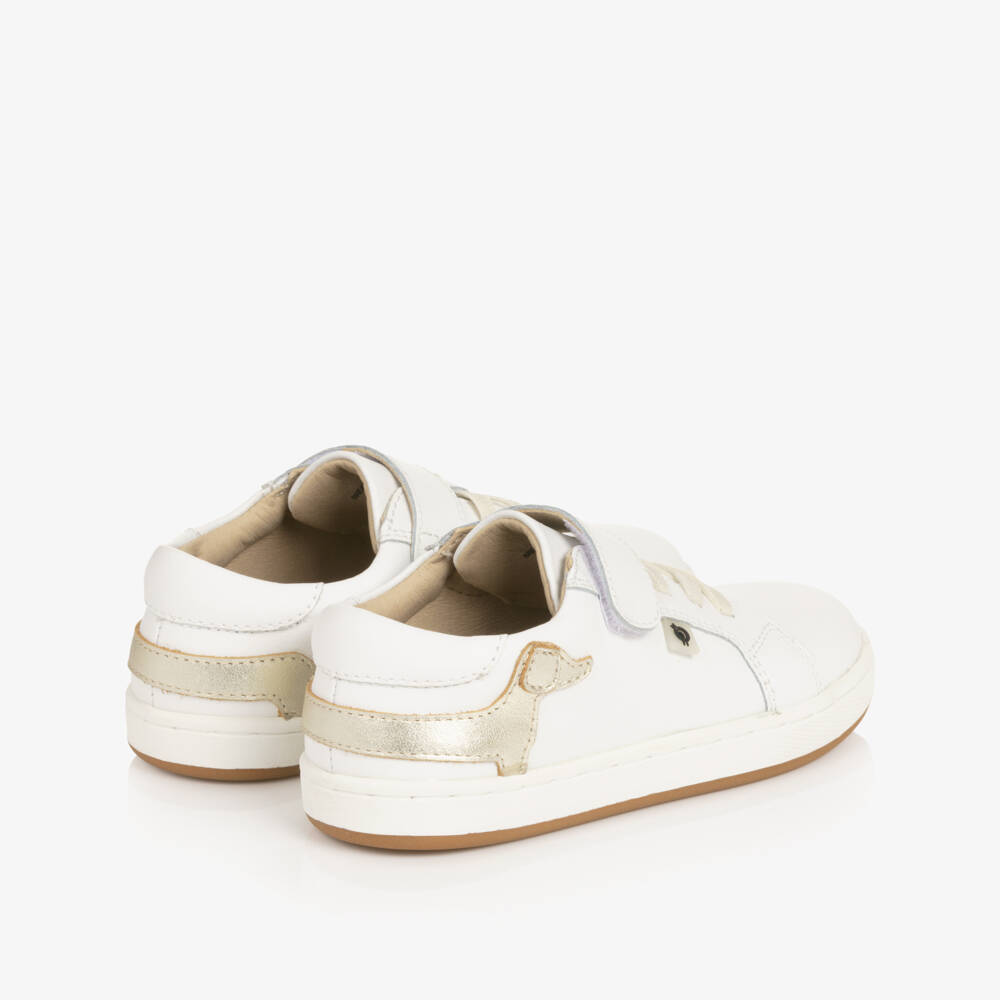 Old Soles-White Leather Trainers with Gold Dachshund Dog Motif | Childrensalon Outlet