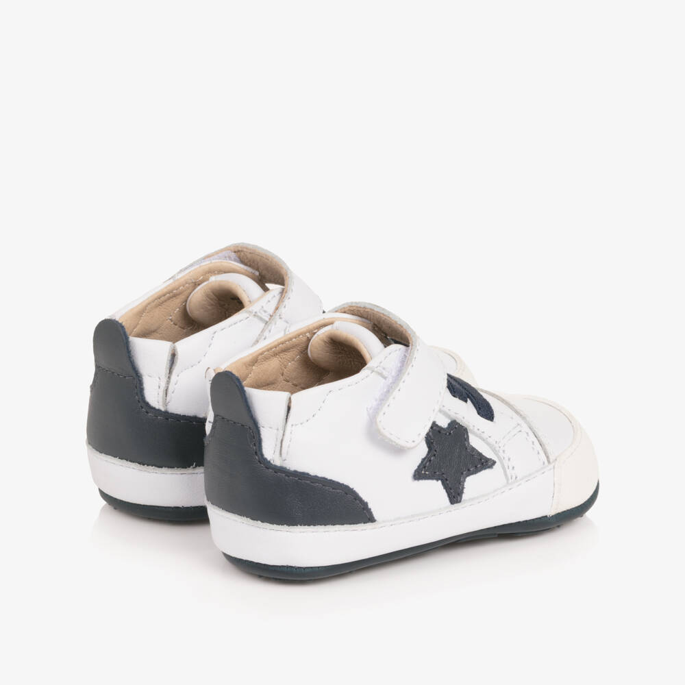 Old Soles-White & Navy Blue Leather Pre-Walker Trainers | Childrensalon Outlet