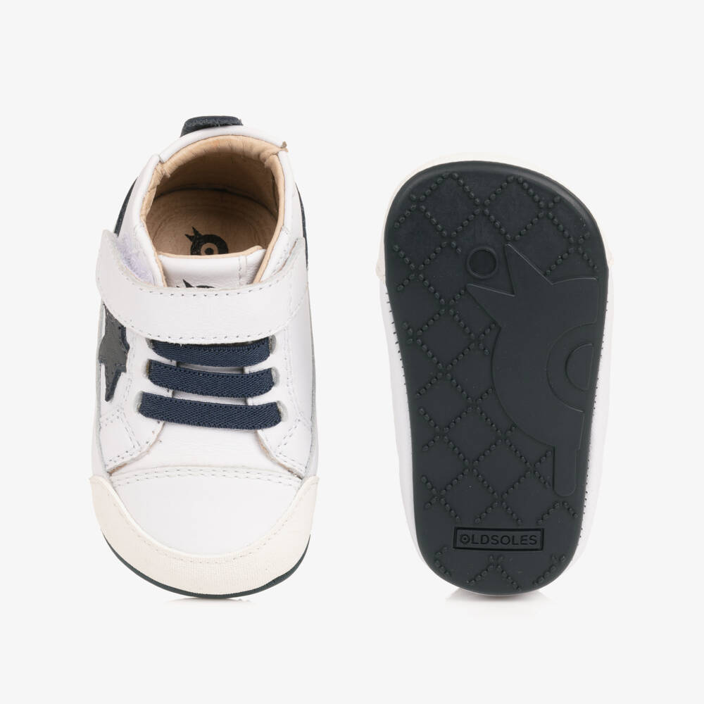 Old Soles-White & Navy Blue Leather Pre-Walker Trainers | Childrensalon Outlet