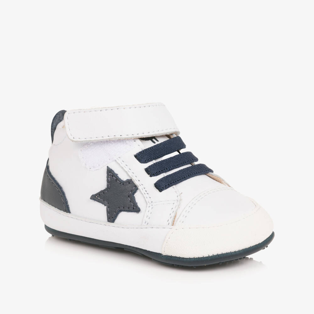 Old Soles-White & Navy Blue Leather Pre-Walker Trainers | Childrensalon Outlet