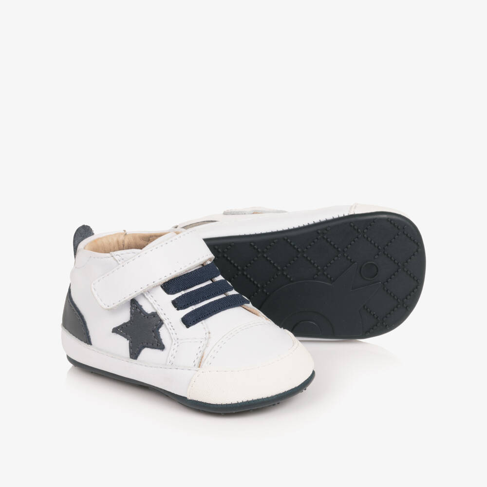 Old Soles-White & Navy Blue Leather Pre-Walker Trainers | Childrensalon Outlet
