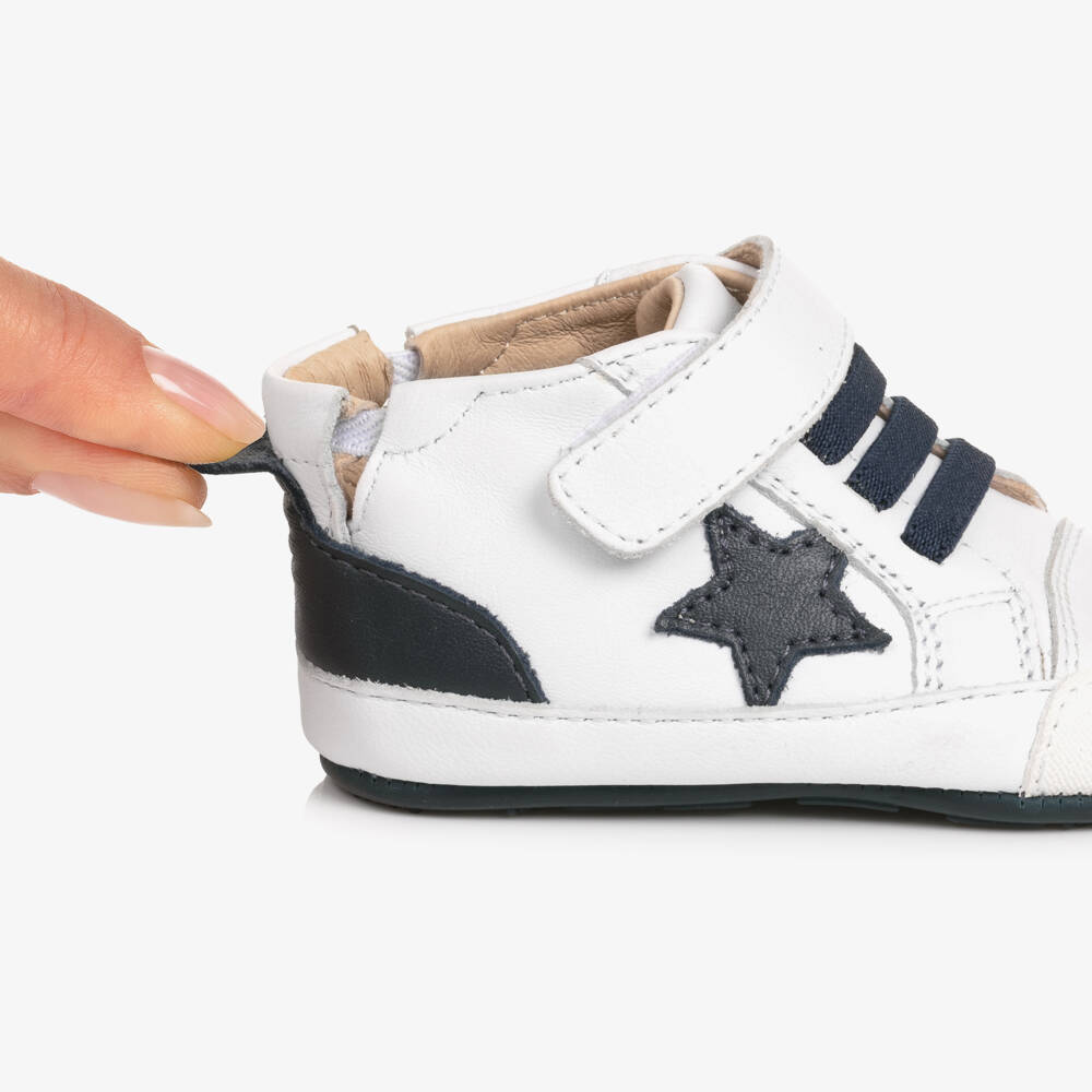 Old Soles-White & Navy Blue Leather Pre-Walker Trainers | Childrensalon Outlet