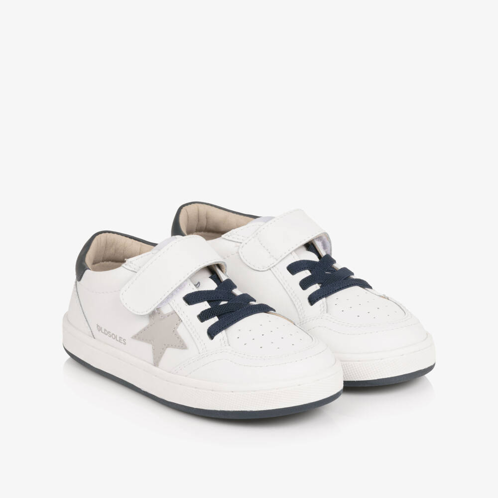 Old Soles-White & Navy Blue Leather Trainers | Childrensalon Outlet