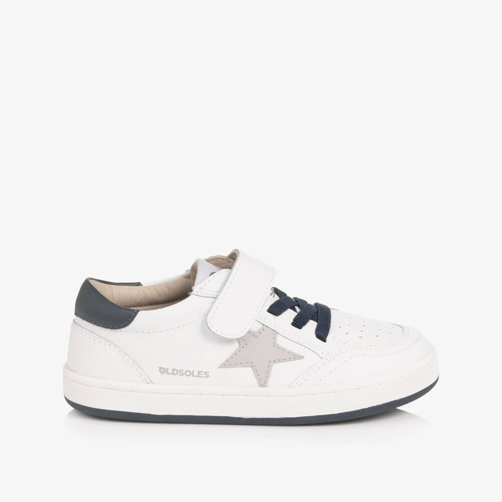 Old Soles-White & Navy Blue Leather Trainers | Childrensalon Outlet