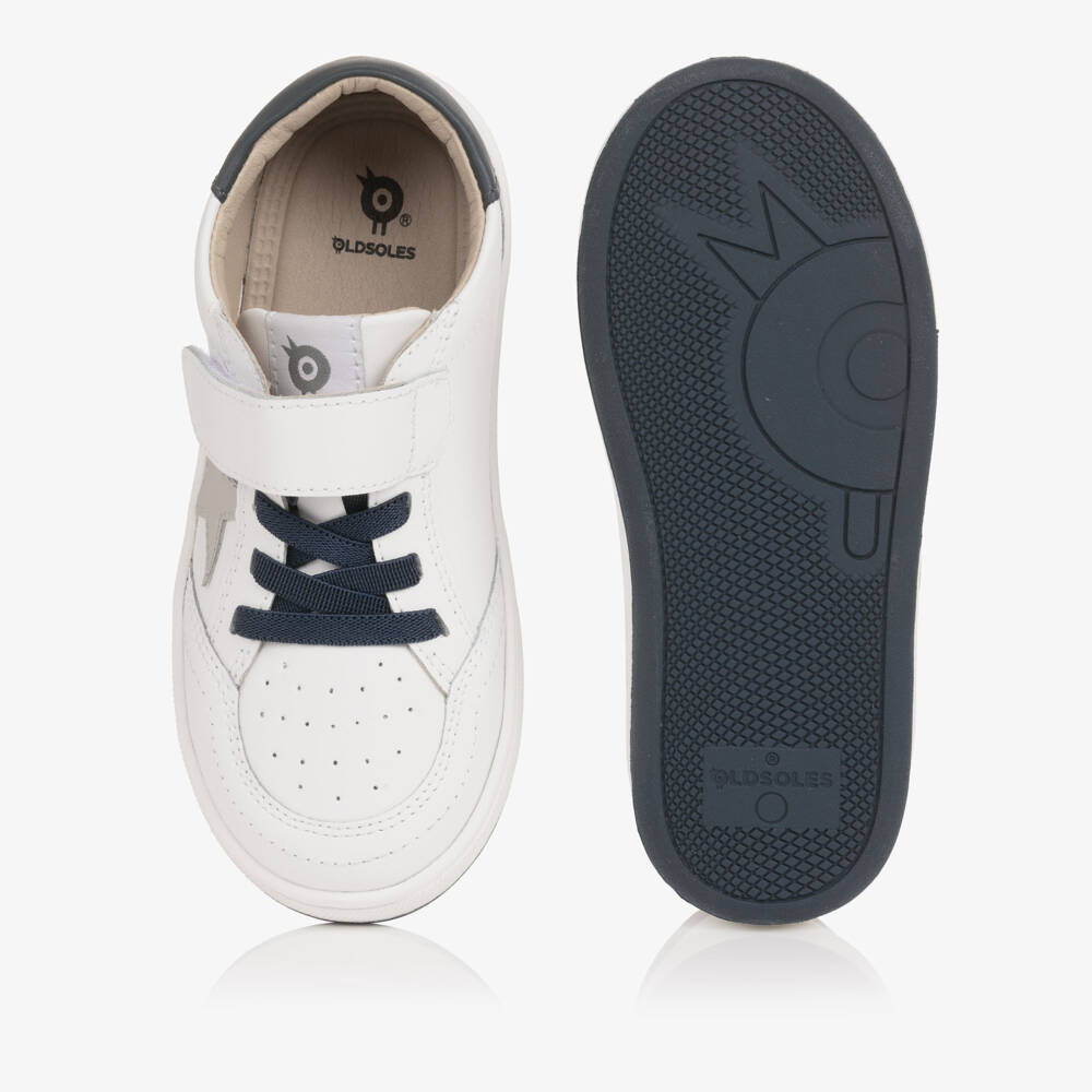 Old Soles-White & Navy Blue Leather Trainers | Childrensalon Outlet