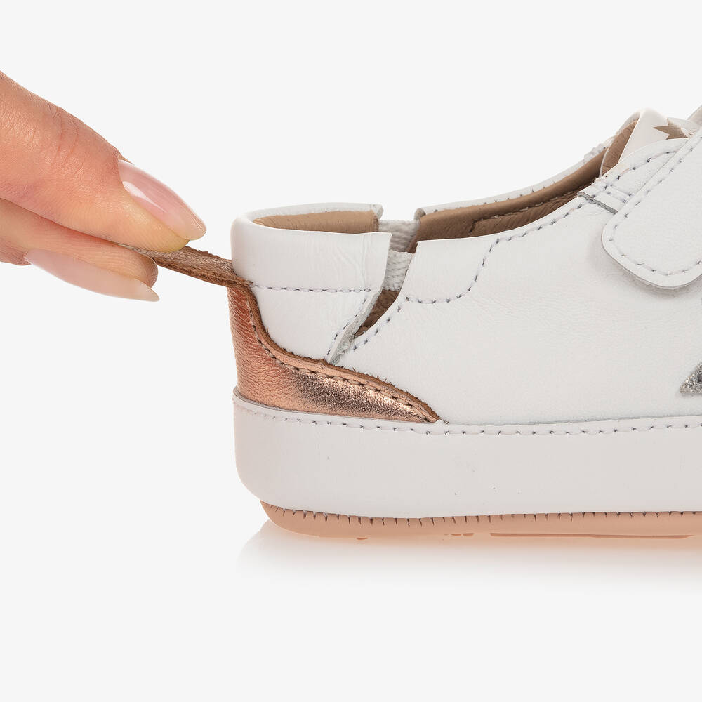 Old Soles-White & Pink Leather First-Walker Trainers | Childrensalon Outlet