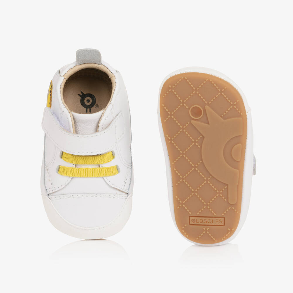 Old Soles-White & Yellow Leather Pre-Walker Trainers | Childrensalon Outlet