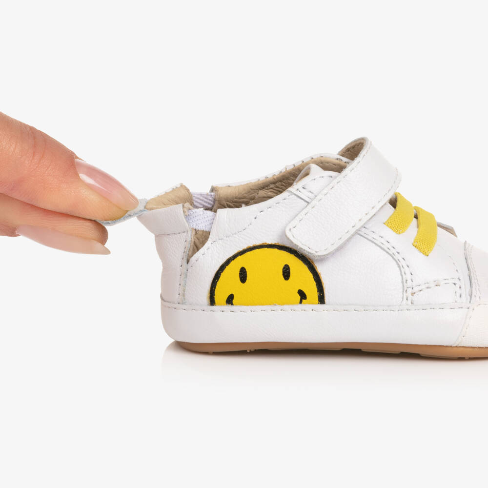 Old Soles-White & Yellow Leather Pre-Walker Trainers | Childrensalon Outlet