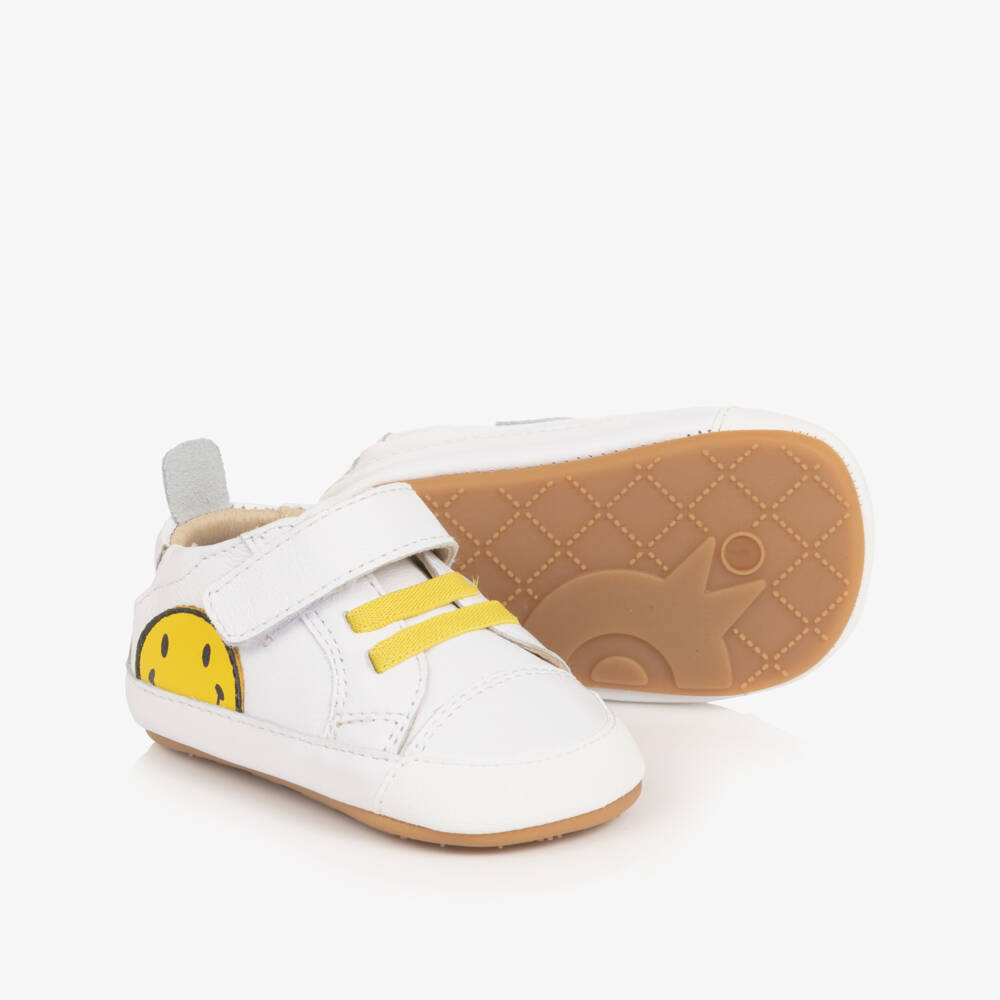 Old Soles-White & Yellow Leather Pre-Walker Trainers | Childrensalon Outlet