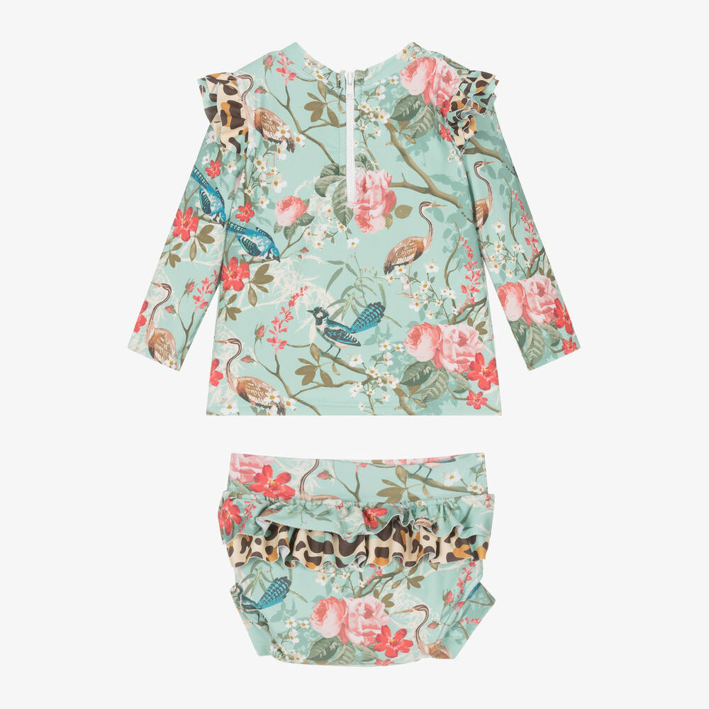 Olga Valentine-Зеленое танкини с цветами для малышек (UPF50+) | Childrensalon Outlet