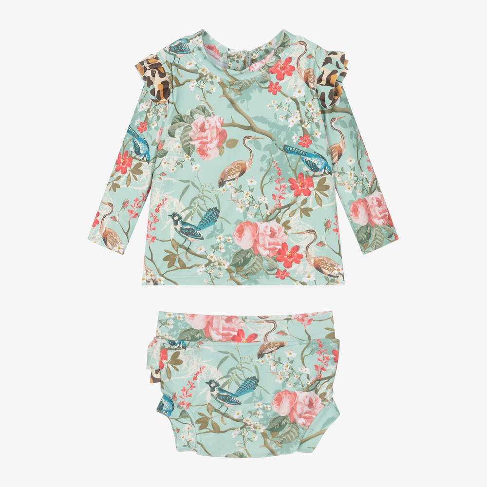 Olga Valentine-Baby Girls Green Floral Tankini (UPF50+) | Childrensalon Outlet