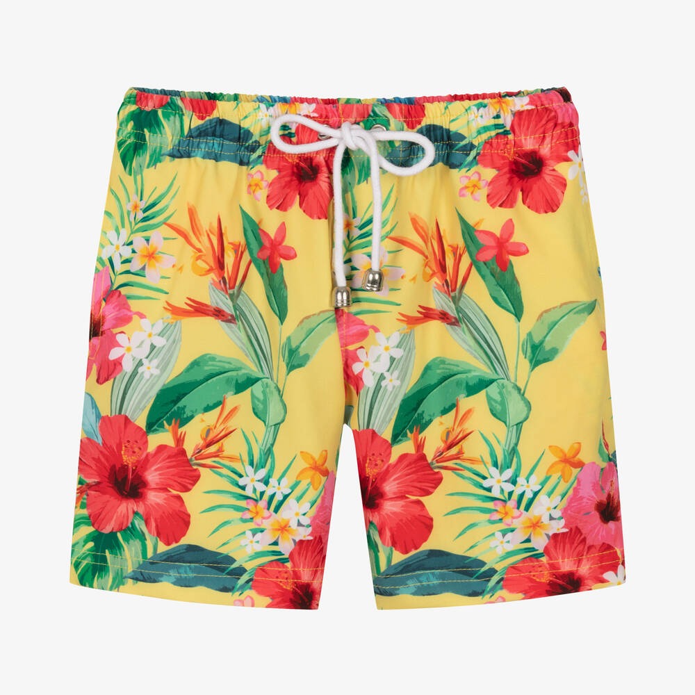Olga Valentine - Boys Yellow Floral Swim Shorts (UPF50+) | Childrensalon