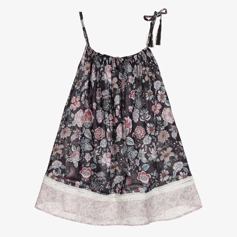 Olga Valentine - Girls Black Cotton Beach Dress | Childrensalon