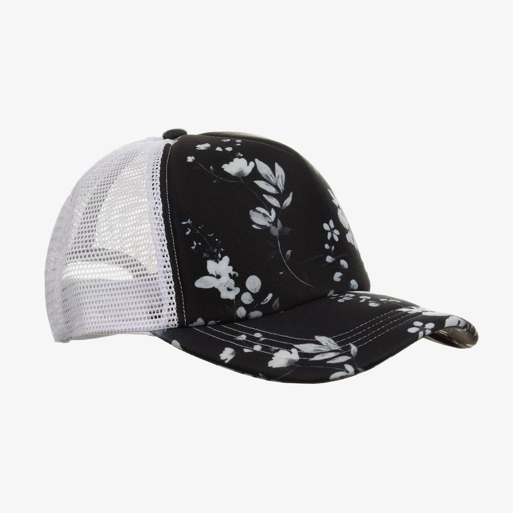 Olga Valentine - Girls Black Floral Cap | Childrensalon