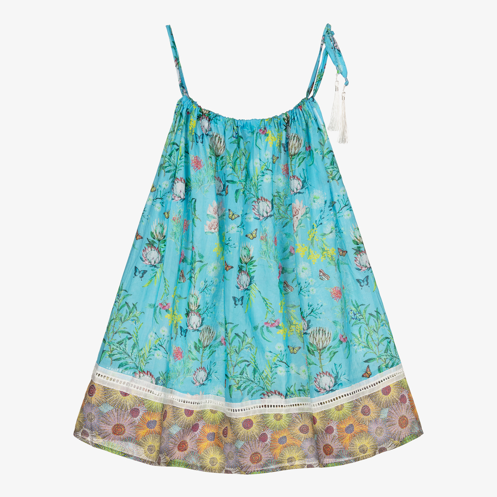 Olga Valentine - Girls Blue Cotton Beach Dress | Childrensalon
