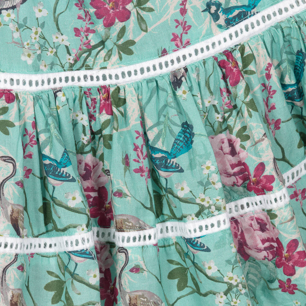 Olga Valentine-Girls Blue Cotton Floral Dress | Childrensalon Outlet