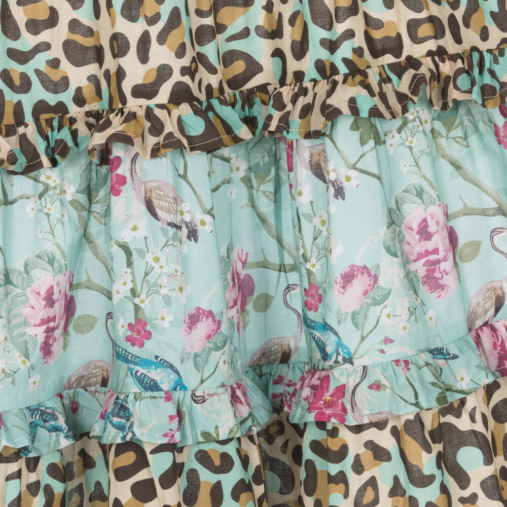 Olga Valentine-فستان قطن بوبلين لون أزرق وبيج بطبعة ورود | Childrensalon Outlet